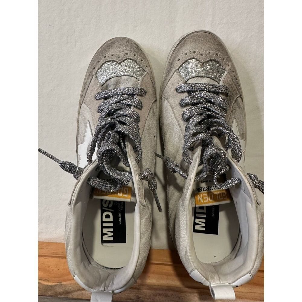 Golden Goose Mid Star Lounge Sneakers EU 37 US 7 Gray Suede Silver Glitter Italy